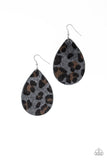 Ra, Ra, Roar - Silver - Fuzzy Cheetah - Leather Teardrop - Earrings - Shon's Jewels Boutique